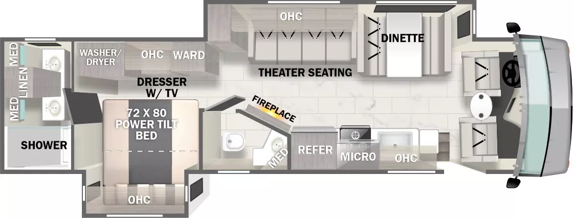 The Georgetown 7 Series GT7 36D7 floorplan has one entry and two slide outs. Exterior features include: 20' awning. Interiors features include: bathroom and a half.